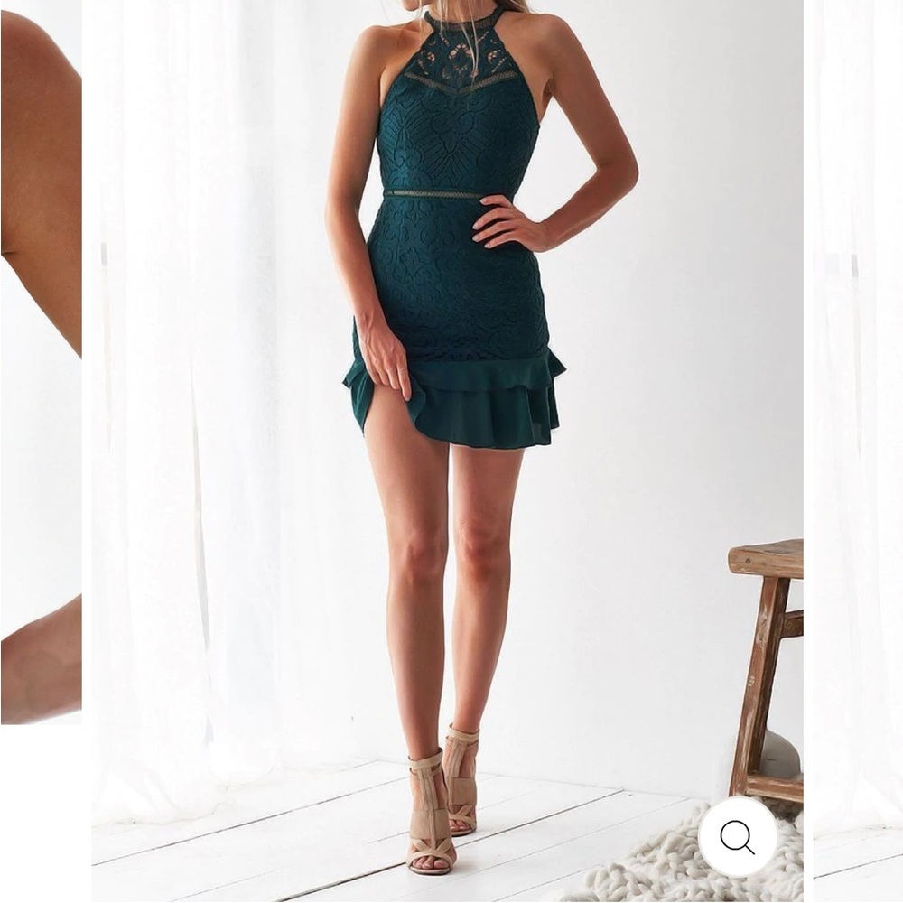 Emerald Green Lace Mini Dress